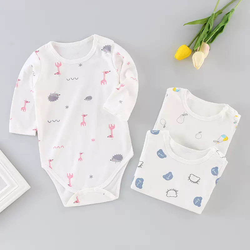 婴儿连体长袖包屁衣秋季三角哈衣新生儿男女宝宝春秋款纯棉爬服