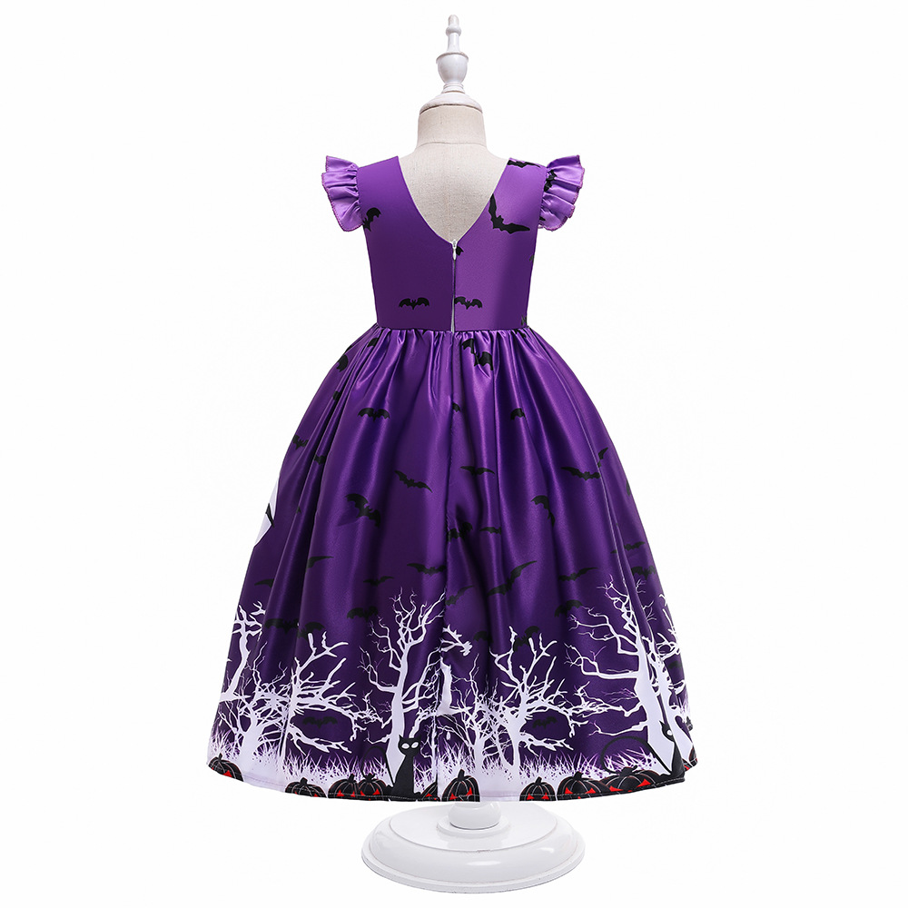 Halloween niños princesa vestido volador manga impresa dibujos animados vestido largo niña traje vestido de Halloween