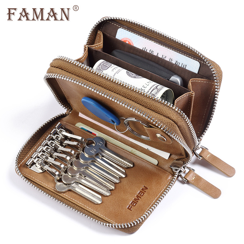 創意的な自動車のキーは男性の本革のファスナーの男性の鍵を包んで牛皮の多機能の腰を掛けて鍵をかけます。