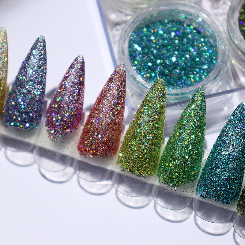 Cross-border nail art aperture laser powder laser mirror magic mirror powder holographic nail sequins 12 colors