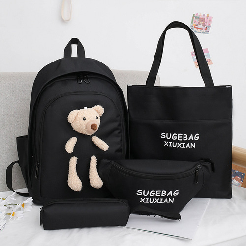 ins school bag Korean version Harajuku style ulzzang backpack junior and high school college student forest style four-piece backpack