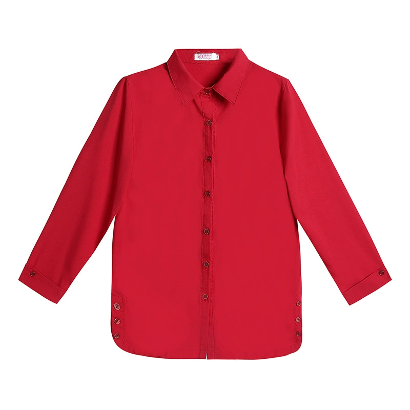 Spring autumn burgundy body-friendly shirt for mother, western style, for middle age, plus size