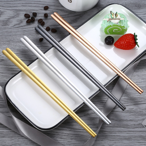 Korean solid 304 stainless steel flat chopsticks, non-slip and anti-scalding, metal tachyon source manufacturer for home restaurants and hotels