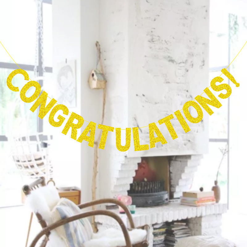 Banderas de cadena decorativas fiesta de graduación Suministro directo de fábrica ¡FELICITACIONES! Oro Glitter Garland