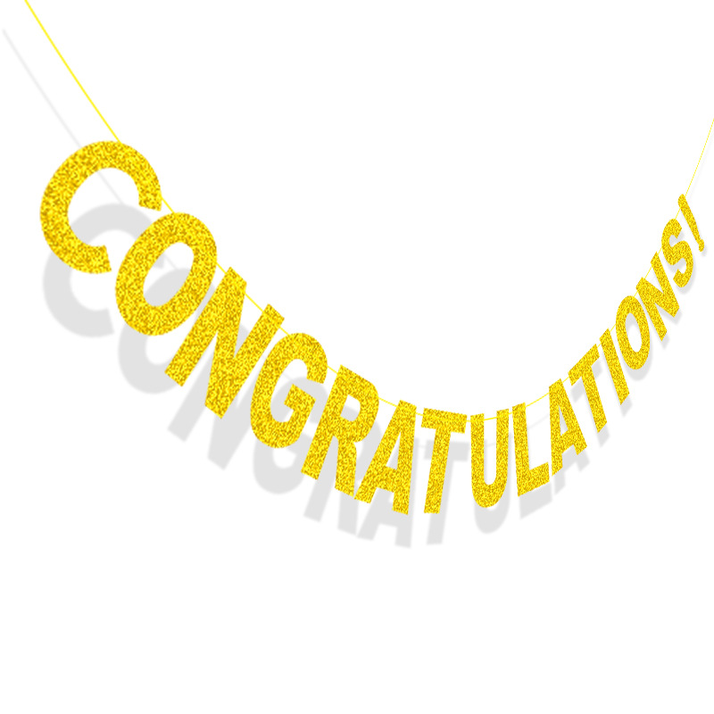Banderas de cadena decorativas fiesta de graduación Suministro directo de fábrica ¡FELICITACIONES! Oro Glitter Garland
