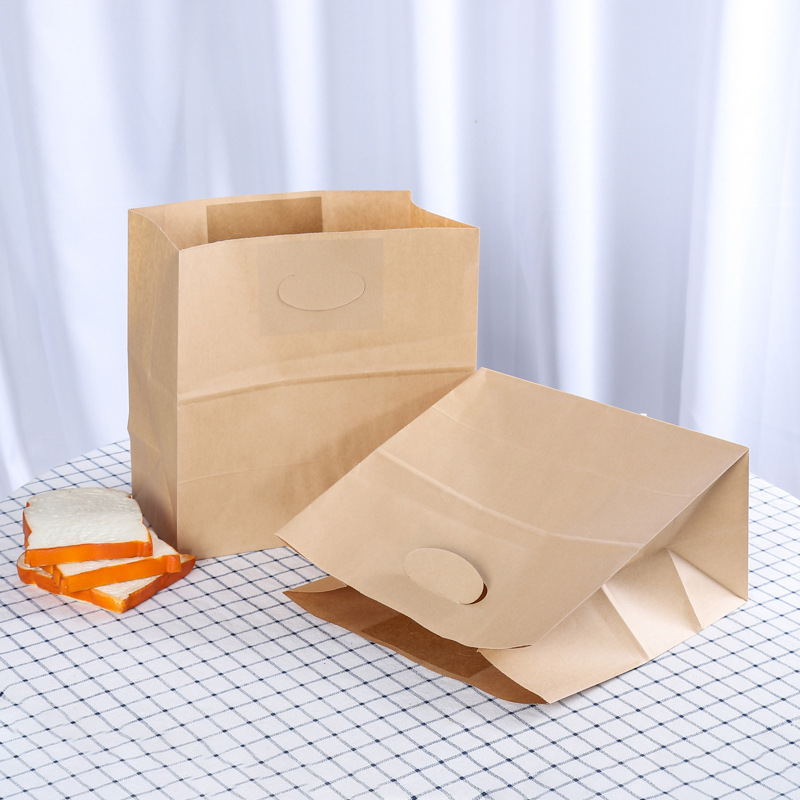 现货牛皮纸袋定做印LOGO外卖打包方底袋定制烘培面包早餐防油纸袋