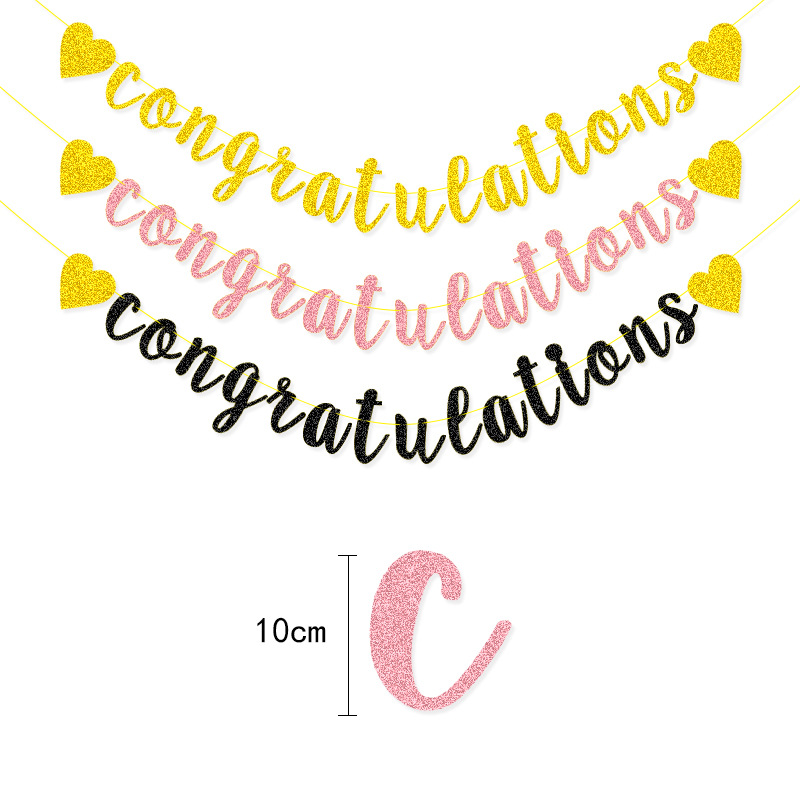 Suministro directo de fábrica decoración cadena bandera amor congratu lations oro Glitter guirnalda