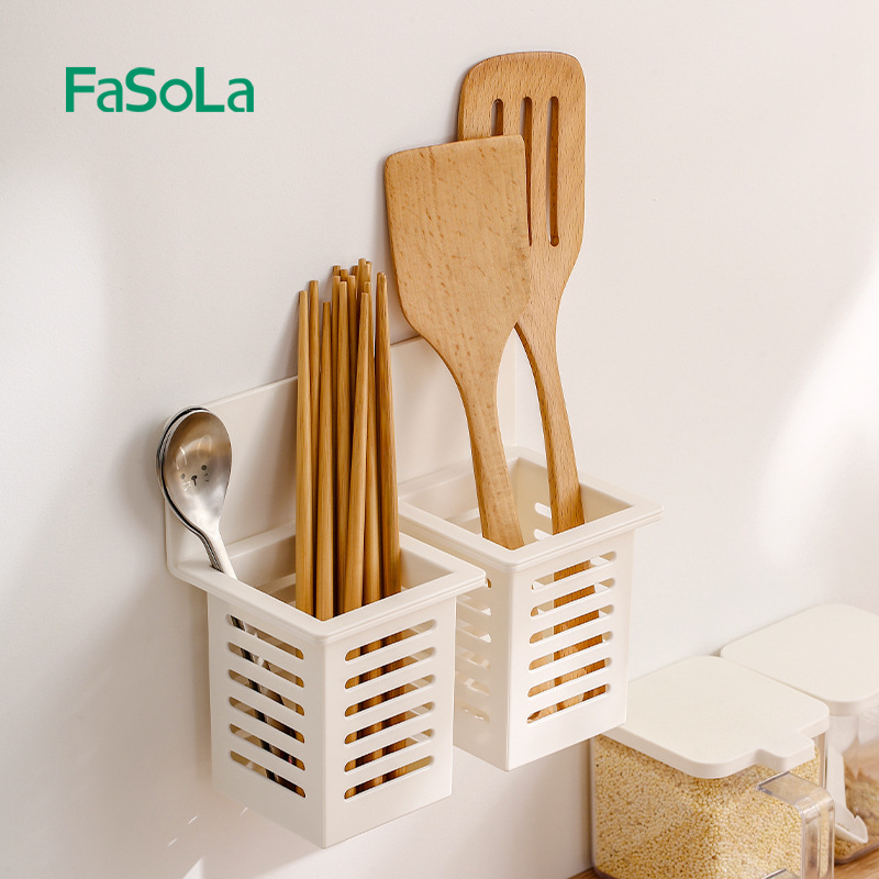 FaSoLa 다기능 비 천공 중공 배수 젓가락 케이지 ABS 탈착식 벽 걸이 평면 이중 목적 보관 상자