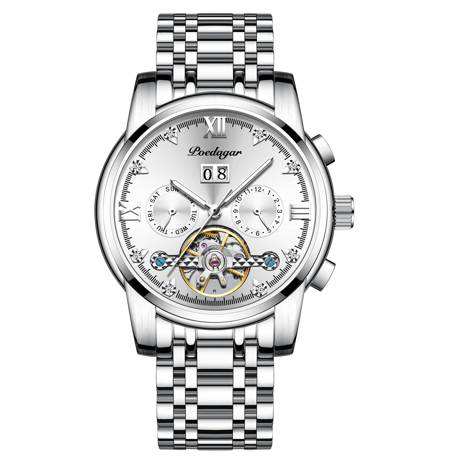 Nuevo Tourbillon reloj mecánico suizo para hombre calendario automático impermeable multifunción hueco luminoso dominante reloj