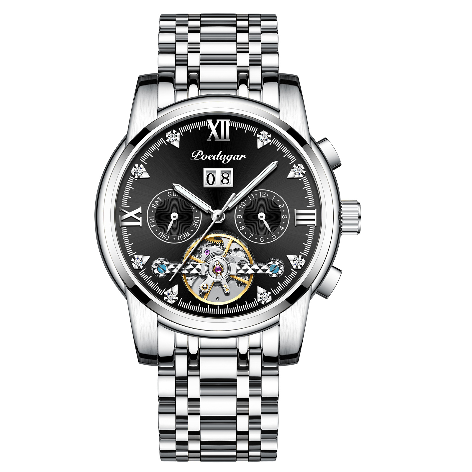 Nuevo Tourbillon reloj mecánico suizo para hombre calendario automático impermeable multifunción hueco luminoso dominante reloj