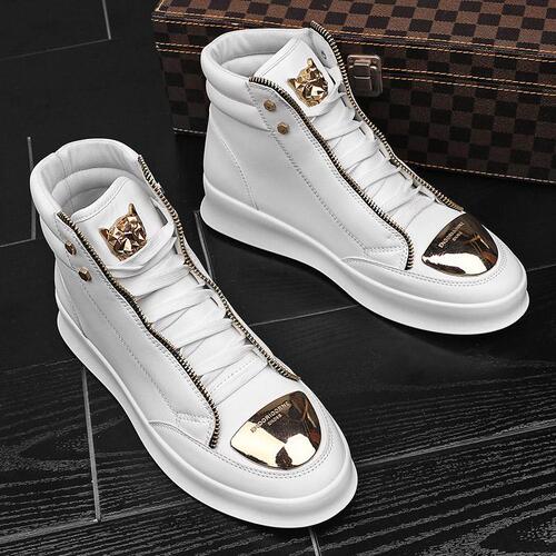 Men's  Autumn/Winter Martin Boots High-Cut Skate Shoes Metal Casual Leather Boots Korean Version Trendy Street Dance Shoes Direct Sale