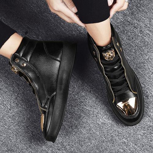 Men's  Autumn/Winter Martin Boots High-Cut Skate Shoes Metal Casual Leather Boots Korean Version Trendy Street Dance Shoes Direct Sale