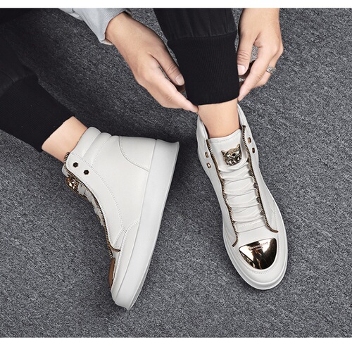 Men's  Autumn/Winter Martin Boots High-Cut Skate Shoes Metal Casual Leather Boots Korean Version Trendy Street Dance Shoes Direct Sale