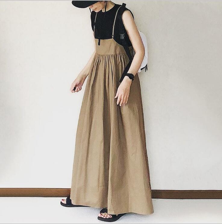 Cross-Border Supply of New Summer Styles of Japanese and Korean Women's Clothing, Loose Pleated Suspender Skirts, Long Dresses Cross-Border Supply of New Summer Styles of Japanese and Korean Women's Clothing, Loose Pleated Suspender Skirts, Long Dresses