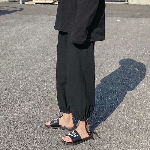 @Gongzai Literary Man Autumn Men's Simple Solid Color Casual Trousers Korean Style Trendy Student Loose Straight Leg Nine-Sixth Pants