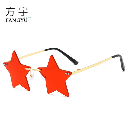 New style women's rimless sunglasses five-pointed star personality colorful ocean sunglasses summer trend glasses wholesale