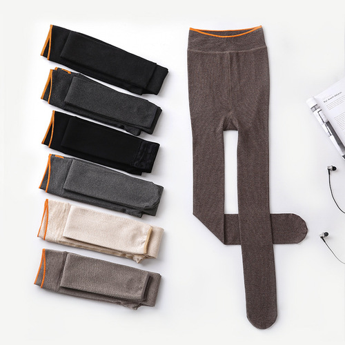 Japanese lace plus velvet leggings cotton autumn and winter leggings women's vertical stripes slimming outer wear nine-point pants