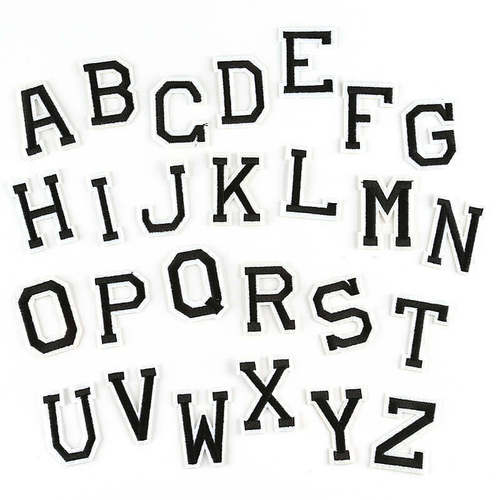 Embroidered cloth patch with 26 black and white color English letters adhesive patch school uniform number pinyin clothing accessories cloth label