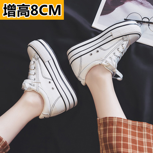 Women's canvas shoes with an inner height of 8 cm 2024 new summer and autumn Korean style versatile thick-soled platform casual sneakers 1303