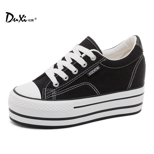 Women's canvas shoes with an inner height of 8 cm 2024 new summer and autumn Korean style versatile thick-soled platform casual sneakers 1303