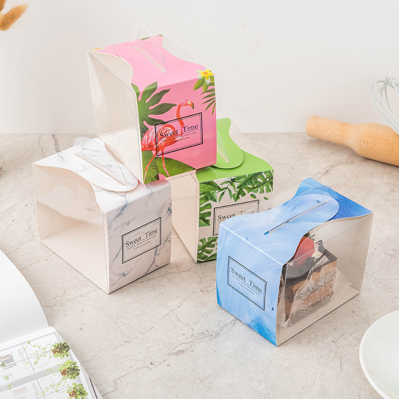 手提蛋糕包装盒慕斯蛋糕西点打包盒PET包装盒烘焙材料厂家批发