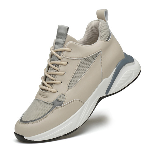 Flying mesh sports and casual sneakers for men, invisible inner height increasing shoes, white shoes, lace-up shallow shoes