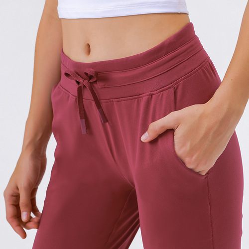 Cross-border new high-waisted yoga pants for women with drawstrings, quick-drying elastic running fitness pants, slim-fitting leggings sports pants