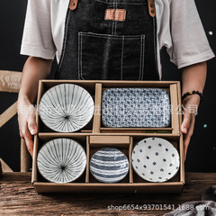 創意的な日本式高温釉薬下彩家庭用食器皿セット5インチご飯碗闘笠碗大サイズ角皿商用