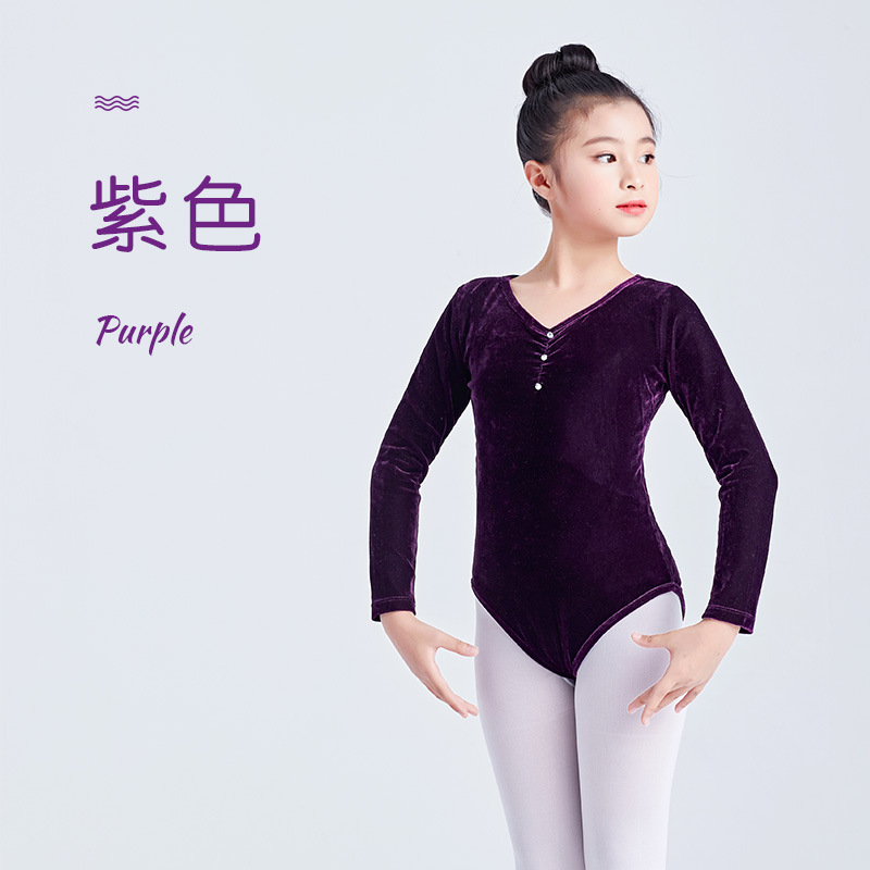 Ropa de práctica de los niños ropa de baile chino de manga larga ropa de gimnasia de baile popular femenina ropa de primavera forro de terciopelo mono ropa de clasificación