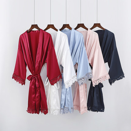 Ice Silk Dressing Gown Cross-Border Party Dressing Gown Bride Bridesmaid Nightgown Matte Satin Lace Nightgown Lace Nightgown