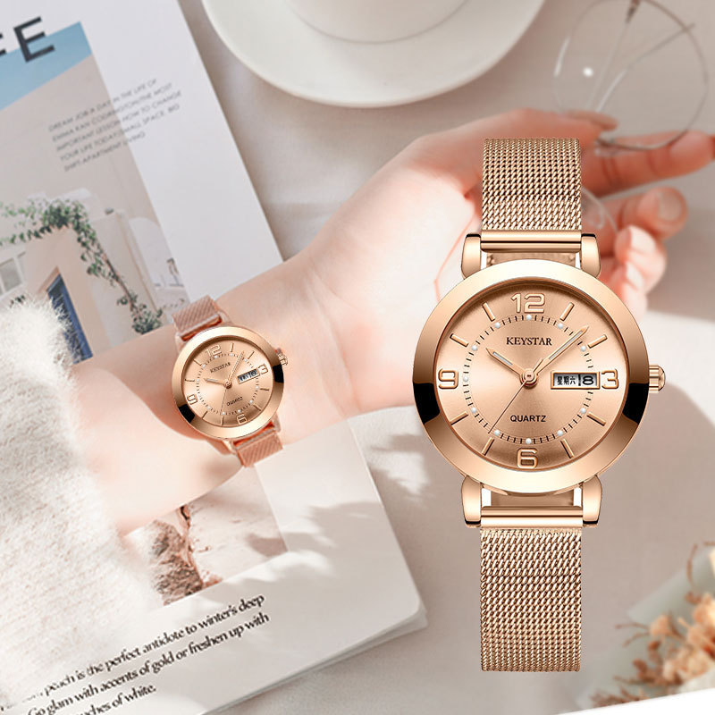 Internet Celebrity Women's Watch Cross-border Explosions Korean Style Simple Waterproof Luminous Double Calendar Non-mechanical Watch Fully Automatic
