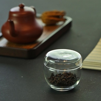 茶叶罐茶仓便携透明玻璃日式醒茶罐便携旅行香粉罐非密封玻璃罐