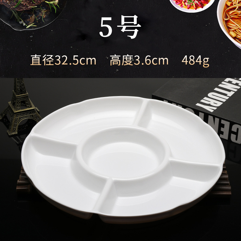 Plato de salmuera de cinco rejillas plato de fruta de plástico vajilla de porcelana de imitación de melamina blanca merienda plato de postre de fruta seca