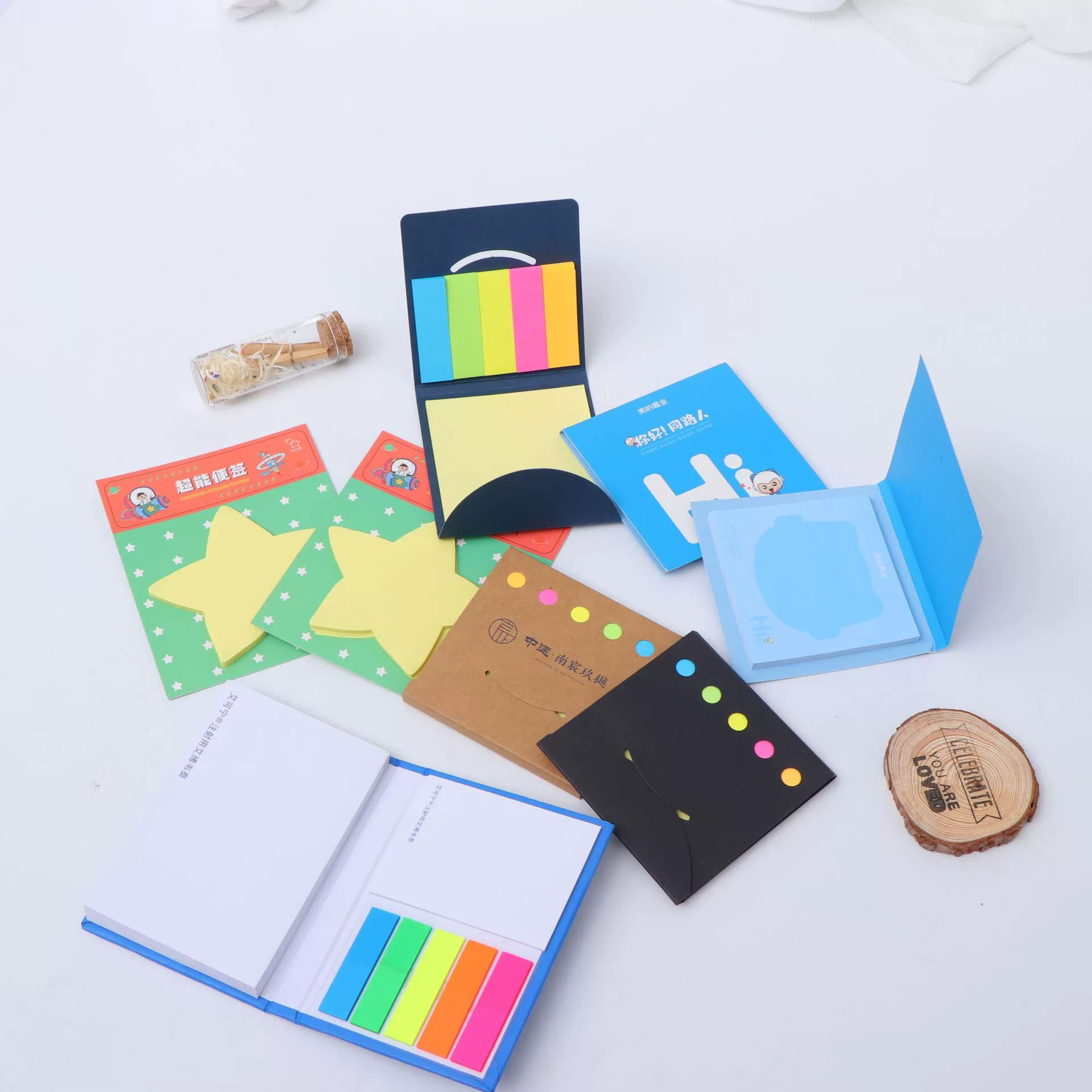 Notepad & Adhesive Sticky Tabs Set, 7.5×7.5 cm Multicolor Notebooks and Tabs, Portable Kit