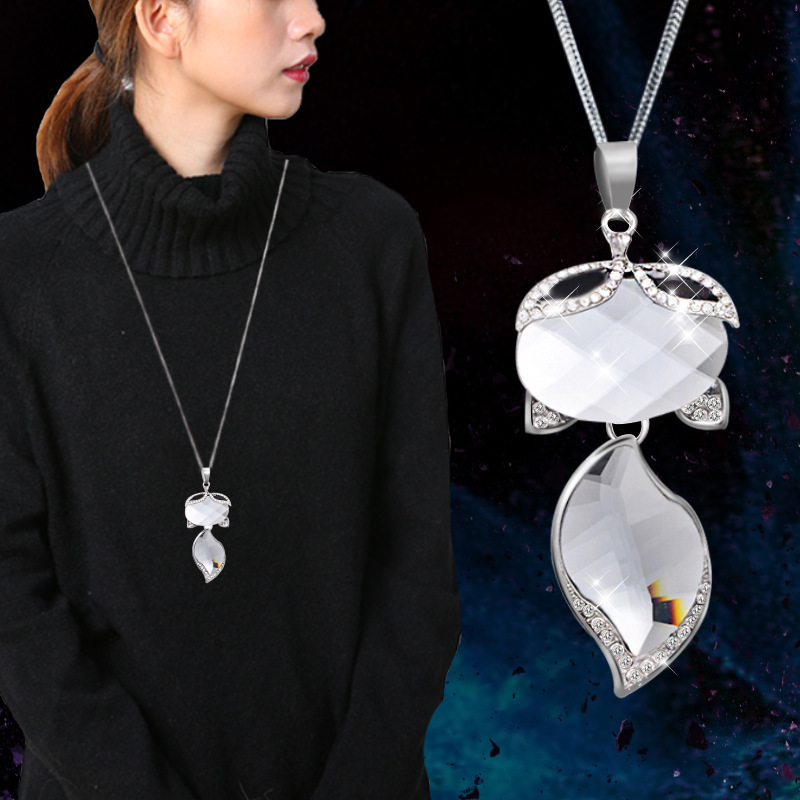 Otoño e Invierno brillante Cadena de suéter de cola de zorro de alto grado de las mujeres del todo-fósforo de alta calidad moda larga suéter Cadena de joyería al por mayor