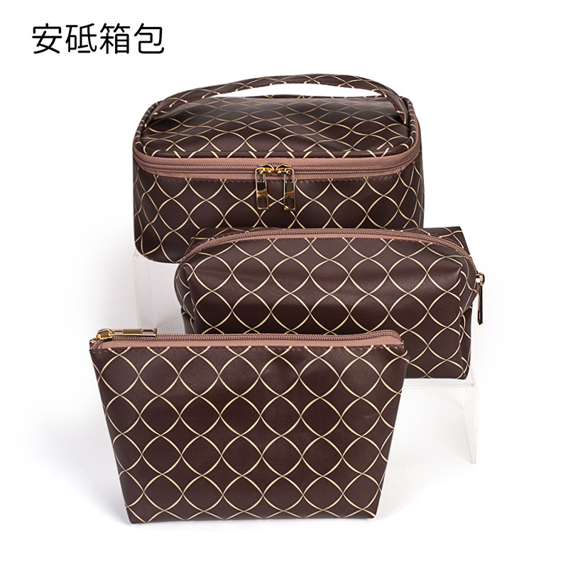 Nuevo en stock de mármol de tres piezas bolsa de cosméticos PU bolsa de lavado a prueba de agua bolsa de almacenamiento de viaje portátil de gran capacidad