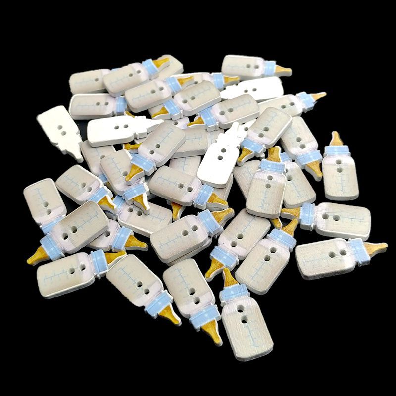 10*25mm fondo blanco pintado biberón de madera de dos agujeros botón hecho a mano accesorios de ropa 50 unids/bolsa