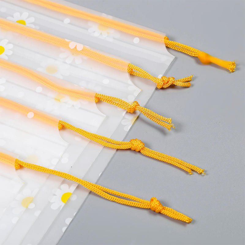 Procesamiento personalizado de margarita pequeña cuerda de dibujo bolsa de PE esmerilado bolsa de almacenamiento cosméticos joyería bolsillo de cuerda