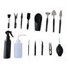 Black shovel for growing plants, teapot, tweezers, tools set, new collection, wide color palette