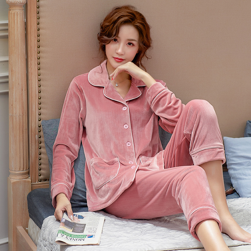Coral fleece pajamas for women Spring and Autumn thickened warm plus size Sea Island velvet suit autumn and winter thin flannel home wear