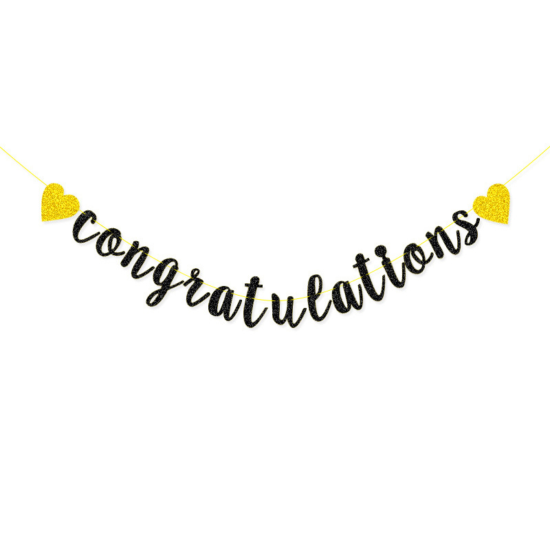 Suministro directo de fábrica decoración cadena bandera amor congratu lations oro Glitter guirnalda