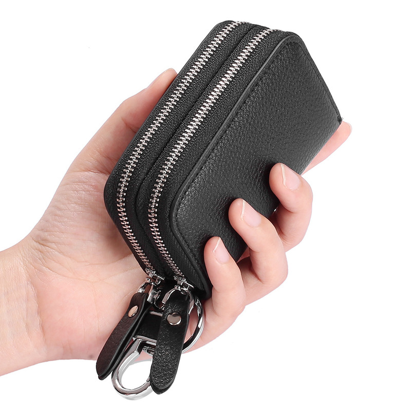 Double Layer Car Key Bag Men's Genuine Leather New Cowhide Large Capacity Simple Storage Home Lock Key Bag Women's Universal