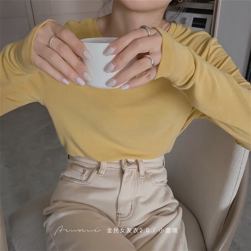 Women's Base Layer Shirt 2026 Spring and Autumn T-Shirt Round Neck Cashmere Versatile Stylish Thin Long-Sleeve Top for Everyone