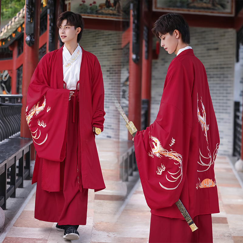 Traditional original Hanfu embroidered cross-collar martial arts style big silk couple clothes Chinese style CP plus size student class uniform group clothes