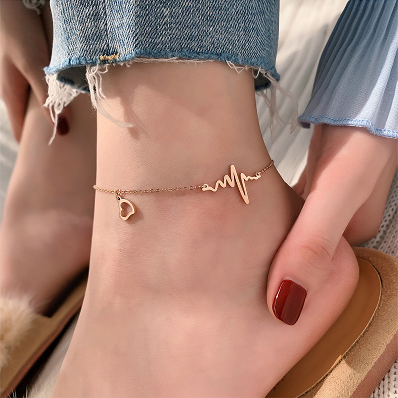 Electrocardiogram Titanium Steel Anklet Women's Leg Ring Jewelry Ladies Beach Jewelry Tiktok Trending Accessories Fashion Electrocardiogram Titanium Steel Anklet Women's Leg Ring Jewelry Ladies Beach Jewelry Tiktok Trending Accessories Fashion