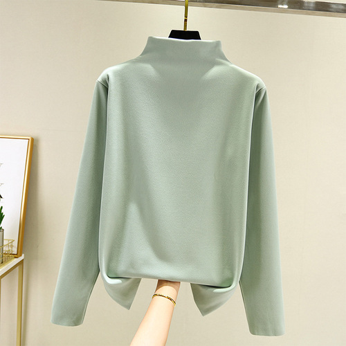  winter Korean style slim warm half-high-collar long-sleeved bottomed shirt for women's casual large-size German velvet T-shirt can be worn outside