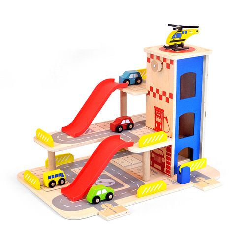 New Cloud Children's Wooden Parking Lot Model Simulation Toy for 1-3-6 Year Old Boys Track Car Toy Small Car