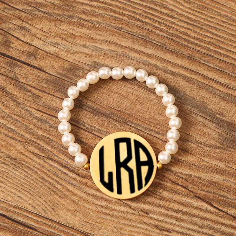 Factory Supply European and American Eetsy Amazon Monogram Personalized Wood Chip Bracelet Letter Wooden Bead Bracelet Bead String