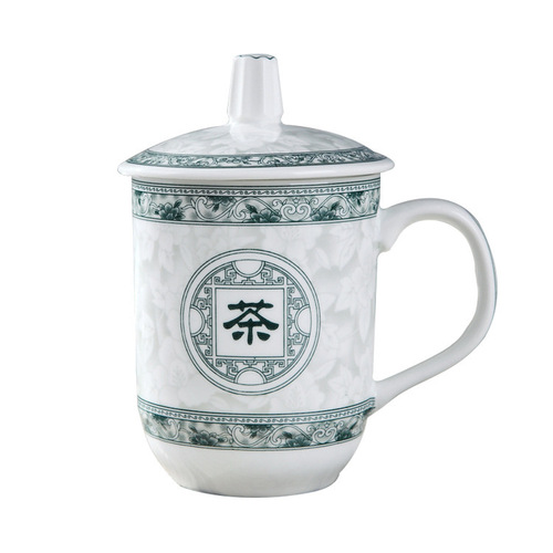 Jingdezhen Ceramic Tea Cup Water Cup with Lid Creative Ceramic Cup Office Conference Cup Bone China Cup Mug
