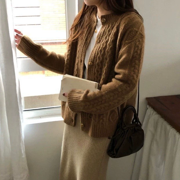 Кардиган женский из кашемира, толстая Wool Blend, осенние сплошные цвета
